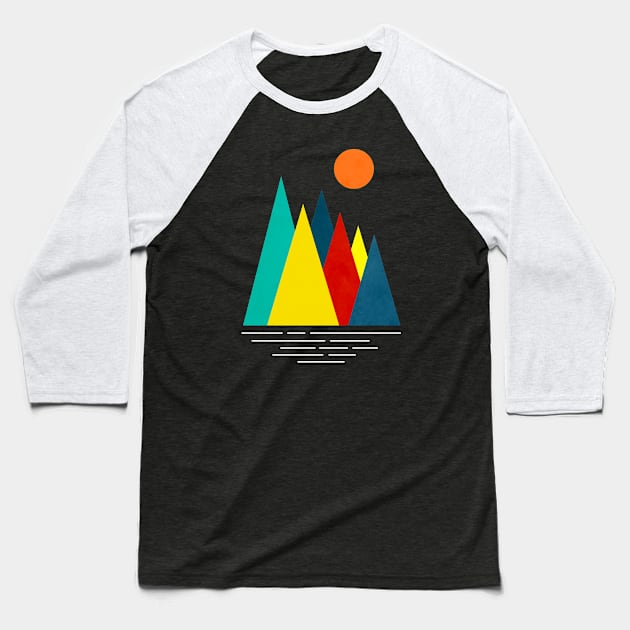 Linear and Colorful Mountains, Minimalist Abstract Nature Art  III Baseball T-Shirt by Insightly Designs